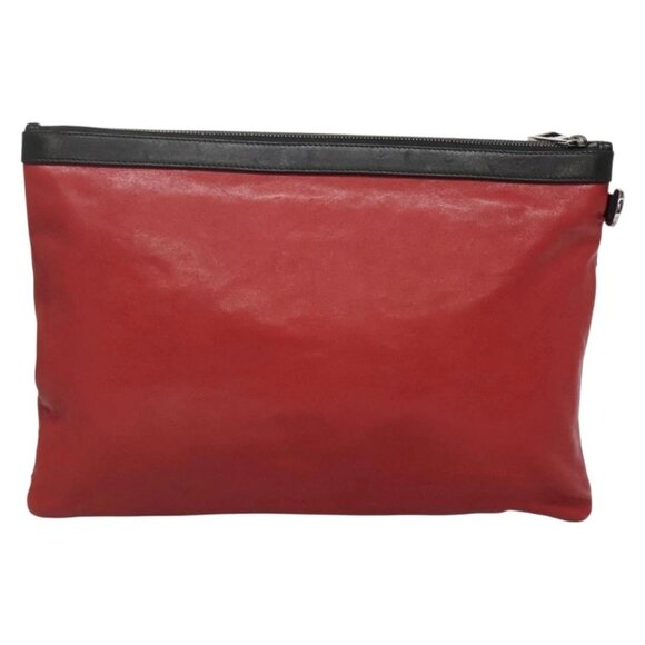 Jimmy Choo Studs Clutch Bag Leather Red Black Auth bs28965 - Picture 2 of 16